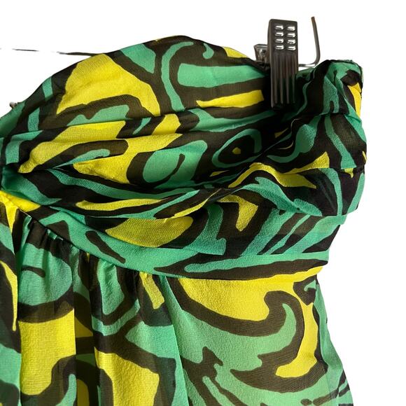 Milly New York Green Yellow Tropical Print Strapless Silk Dress Size 0 - Picture 5 of 10